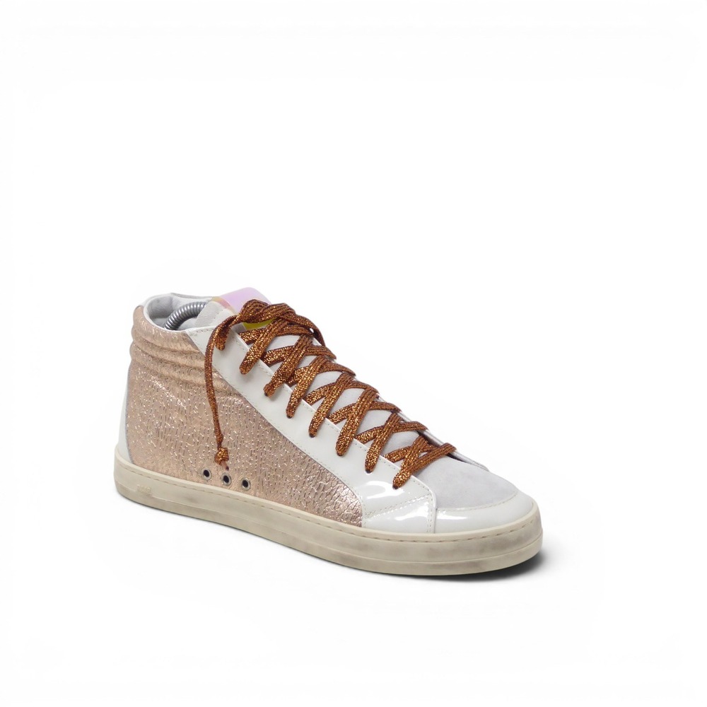 P448 Womens Skate High Top Sneakers Shoes White Rose Gold Glitter Size 40 / 9